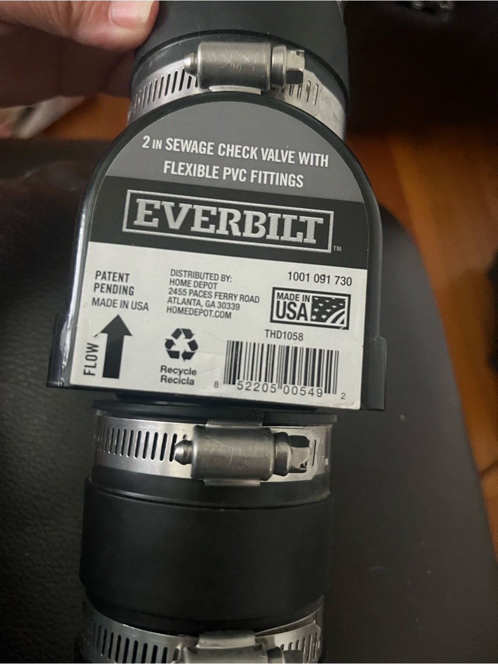 Everbilt 2inch sewage check valve with flexible PVC fittings